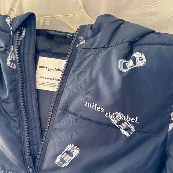 🆕 miles the label boys cars puffer jacket with hood, navy, 4T - NWT - Picture 2 of 2